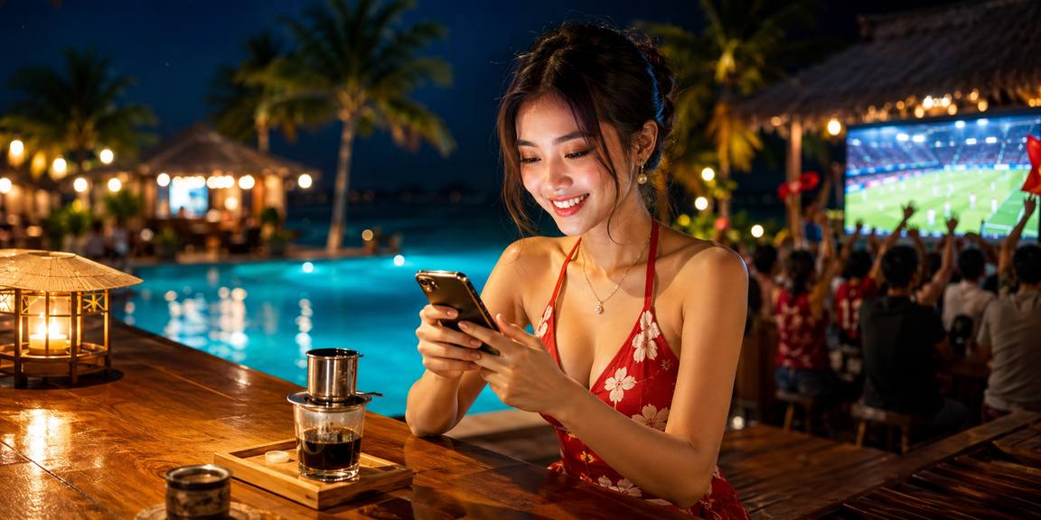 Người hâm mộ bóng đá Việt Nam cá cược trực tuyến ngoài trời